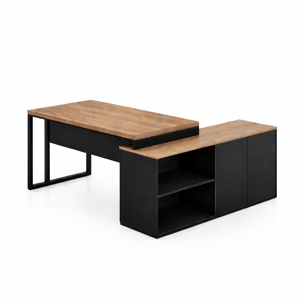 Mesa Diretorzinho c/aparador 1,50m Pé Retangular Sevilha/Preto