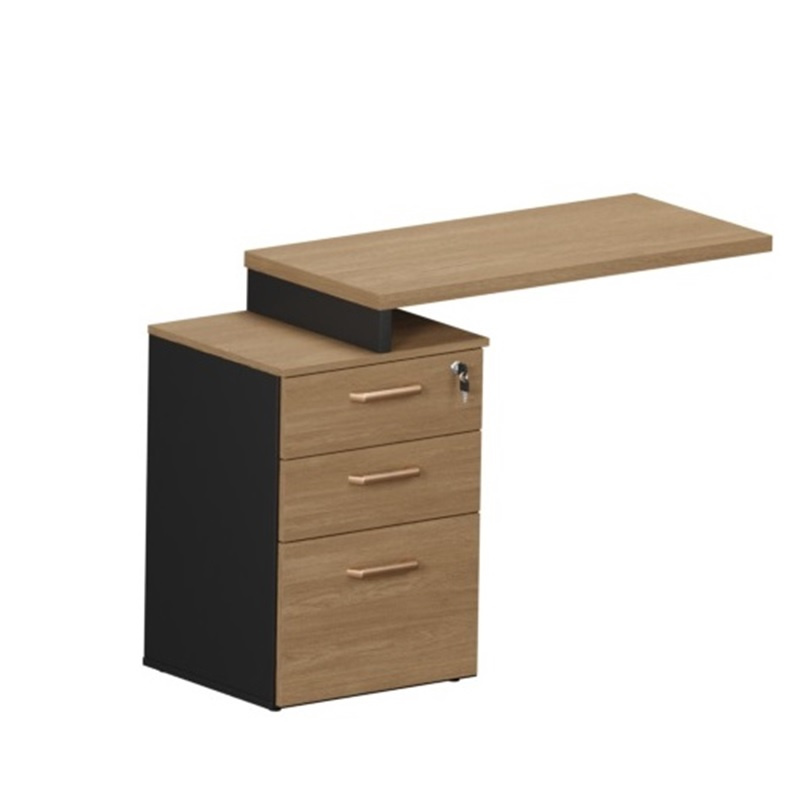 Mesa Auxiliar Pedestal 3 Gavetas M30 Pé Painel Nogueira/Preto - 1124
