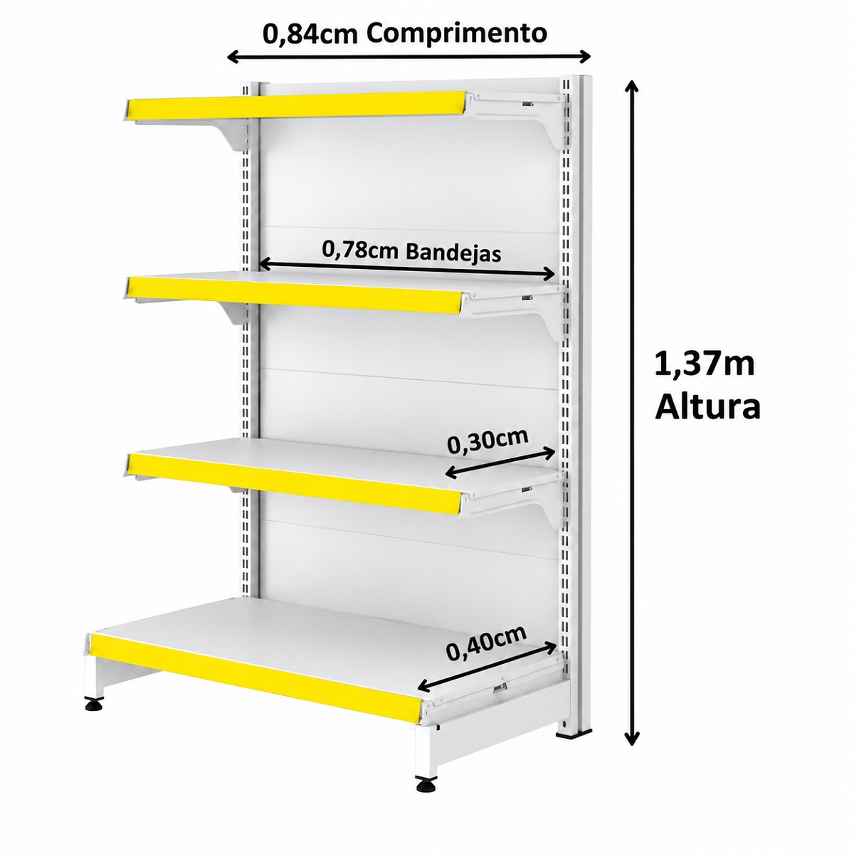 Gôndola FIT 40 Amapá 4 bandejas Ponta Centro 1,37m Branca com Porta Etiquetas amarelo - 3314 - Imagem 3