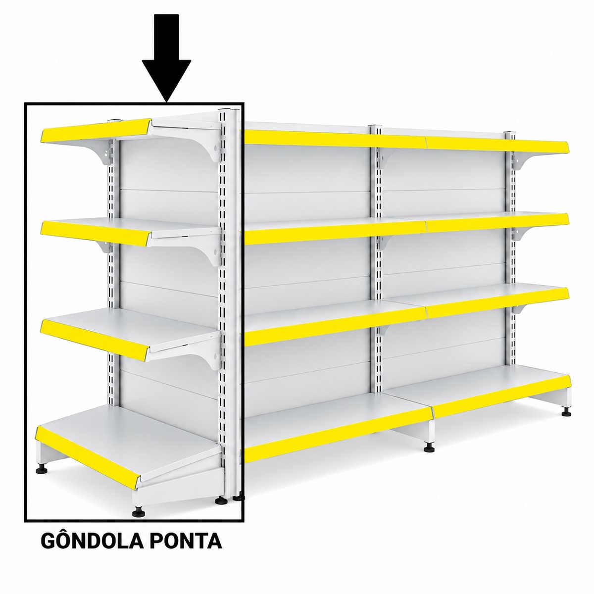 Gôndola FIT 40 Amapá 4 bandejas Ponta Centro 1,37m Branca com Porta Etiquetas amarelo - 3314 - Imagem 4