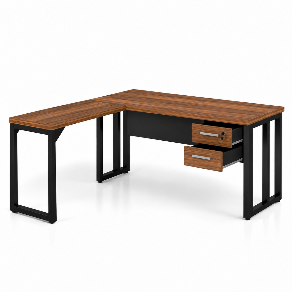 Mesa de Escritório em L (Mesa 1,50 + Mesa Auxiliar) – com Gavetas– sevilha / preto - 1942
