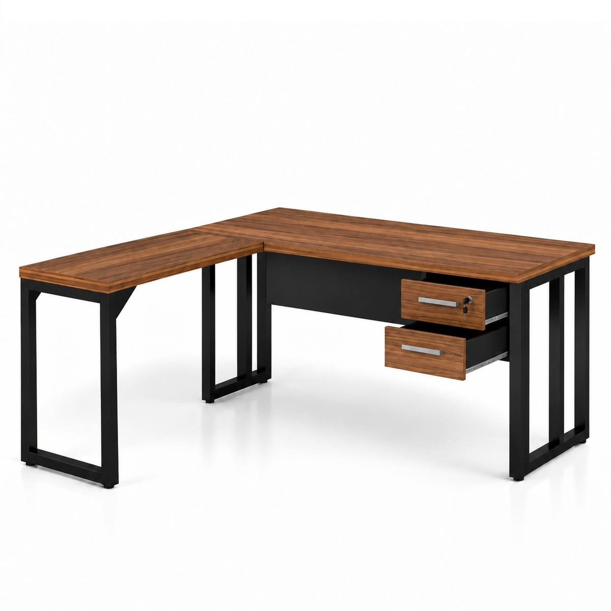 Mesa de Escritório em L (Mesa 1,70 + Mesa Auxiliar) – com Gavetas– sevilha / preto - 1943