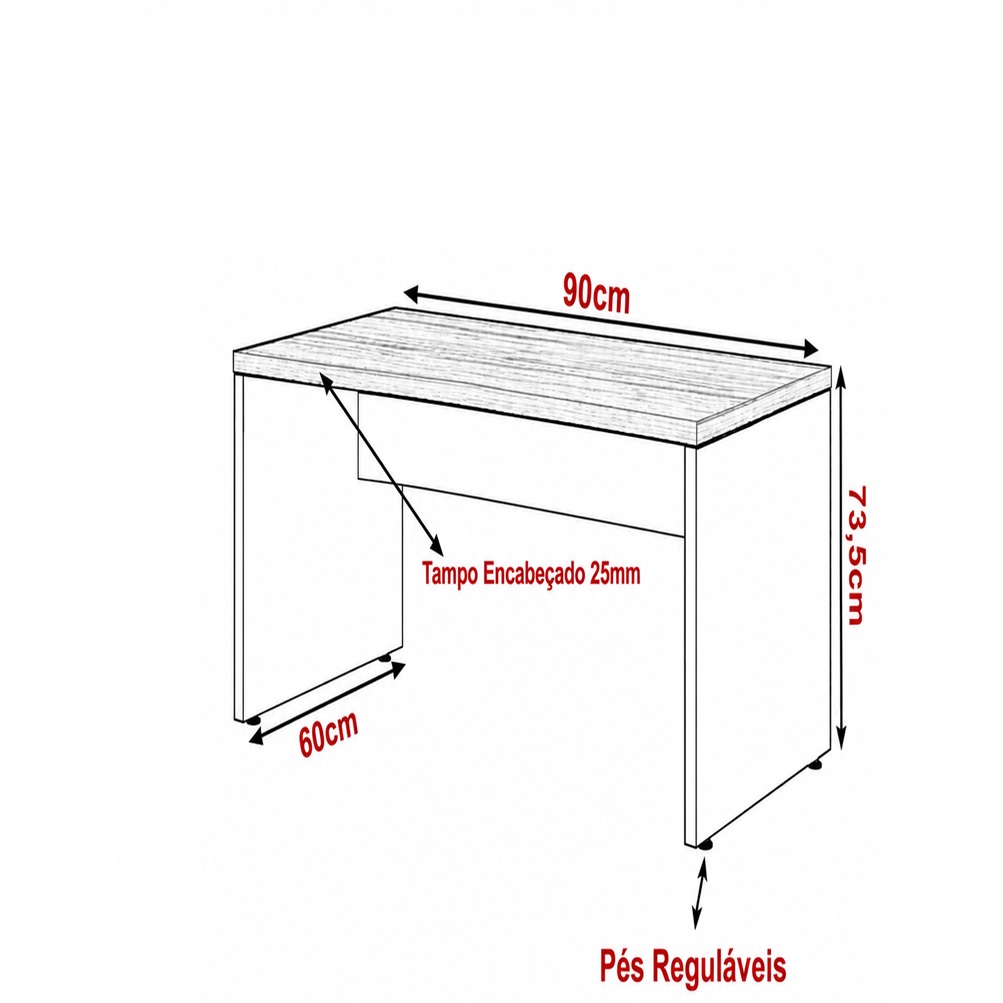 Mesa reta pé de painel cor London/Preto sem gavetas Med 0,90×0,60 - 1129 - Imagem 2